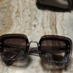 Miu Miu Glittery Black Square Sunglasses
